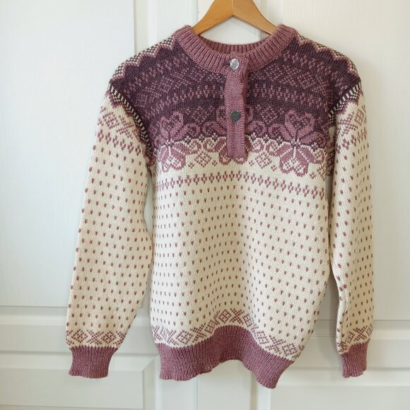 Dale of Norway Women's Purple/Cream Fair Isle Wool Olympics Sweater Size M